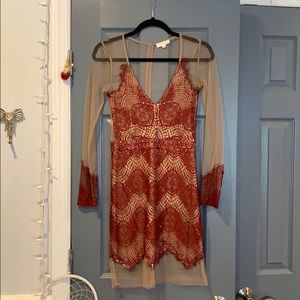 Red lace/ sheer dress